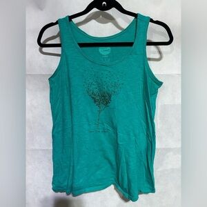 Life is Good Top Women’s S Teal Green Classic Fit Tank Grow Tree Nature Hearts